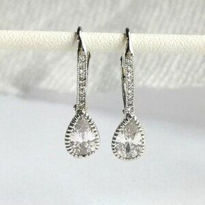 Sterling silver cz drop lever back earrings